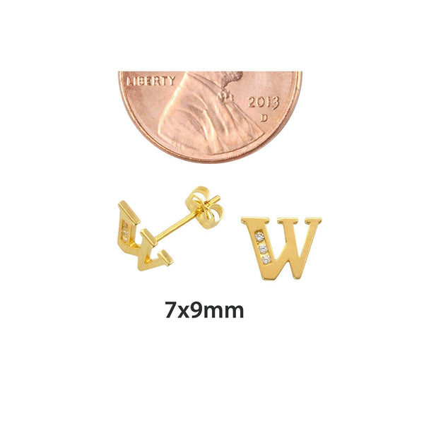 10k Yellow Gold Initial Stud Earrings Letter W Cubic Zirconia 7mm - Jewelryland.com