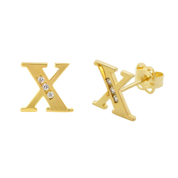 10k Yellow Gold Initial Stud Earrings Letter X Cubic Zirconia 7mm - Jewelryland.com