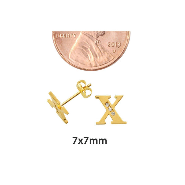 10k Yellow Gold Initial Stud Earrings Letter X Cubic Zirconia 7mm - Jewelryland.com