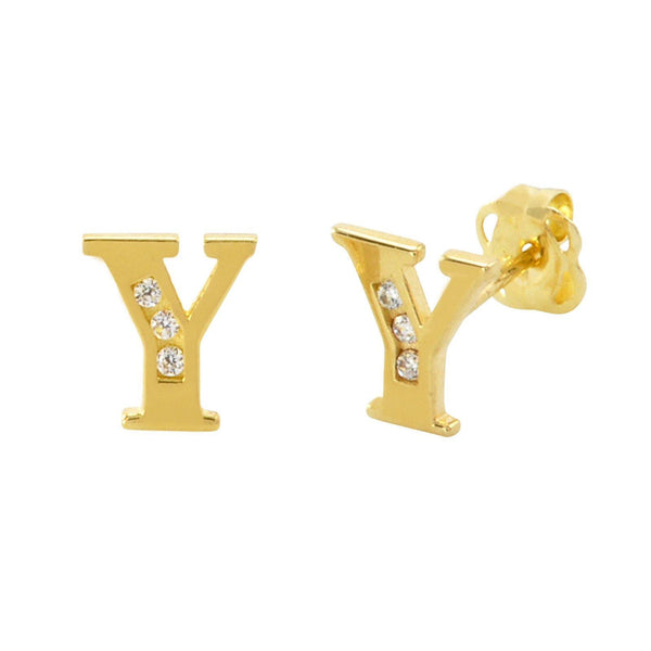 10k Yellow Gold Initial Stud Earrings Letter Y Cubic Zirconia 7mm - Jewelryland.com
