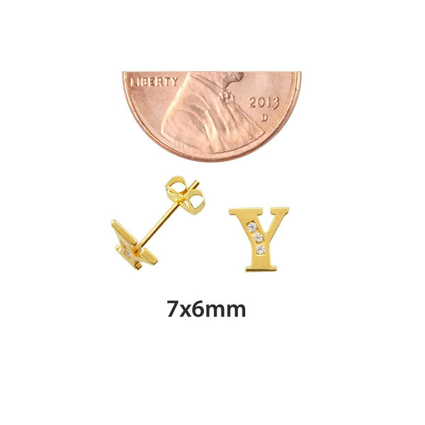 10k Yellow Gold Initial Stud Earrings Letter Y Cubic Zirconia 7mm - Jewelryland.com