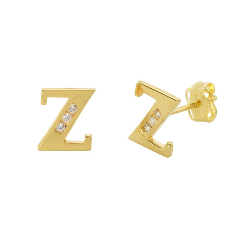 10k Yellow Gold Initial Stud Earrings Letter Z Cubic Zirconia 7mm - Jewelryland.com