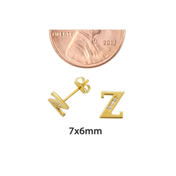 10k Yellow Gold Initial Stud Earrings Letter Z Cubic Zirconia 7mm - Jewelryland.com