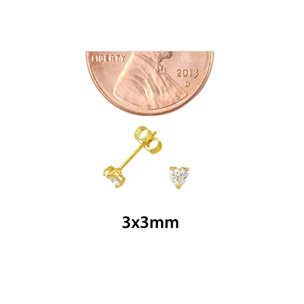 10k Yellow Gold Clear CZ Heart Stud Earrings with Pushbacks 3mm-8mm - Jewelryland.com