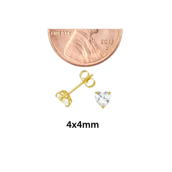 10k Yellow Gold Clear CZ Heart Stud Earrings with Pushbacks 3mm-8mm - Jewelryland.com