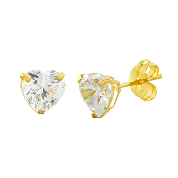 10k Yellow Gold Clear CZ Heart Stud Earrings with Pushbacks 3mm-8mm - Jewelryland.com