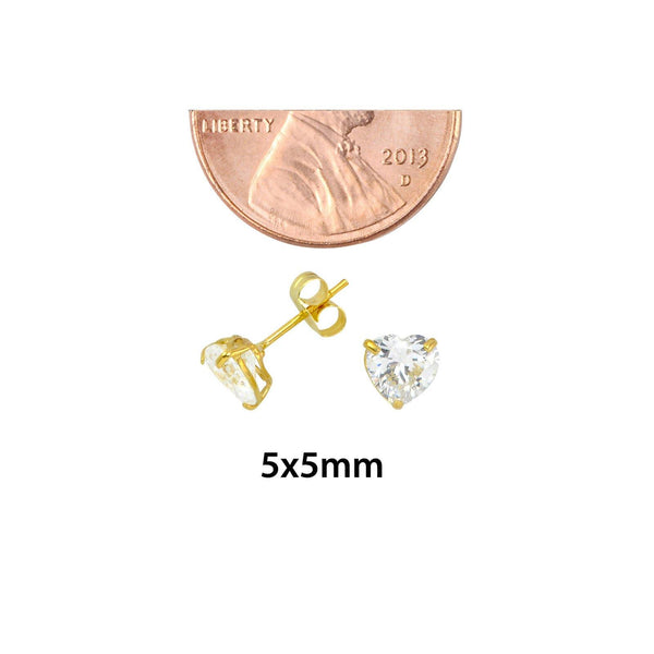 10k Yellow Gold Clear CZ Heart Stud Earrings with Pushbacks 3mm-8mm - Jewelryland.com