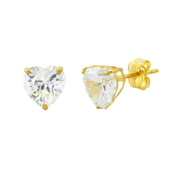 10k Yellow Gold Clear CZ Heart Stud Earrings with Pushbacks 3mm-8mm - Jewelryland.com