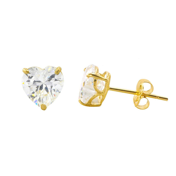 10k Yellow Gold Clear CZ Heart Stud Earrings with Pushbacks 3mm-8mm - Jewelryland.com