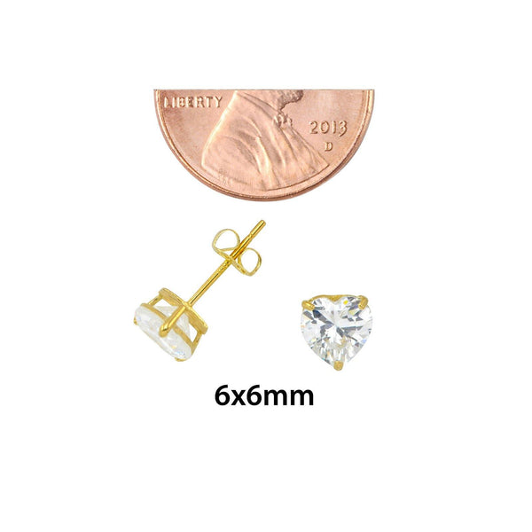 10k Yellow Gold Clear CZ Heart Stud Earrings with Pushbacks 3mm-8mm - Jewelryland.com