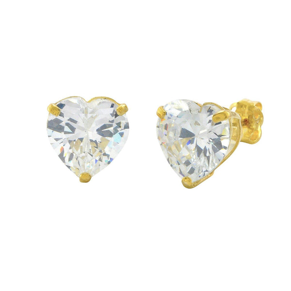 10k Yellow Gold Clear CZ Heart Stud Earrings with Pushbacks 3mm-8mm - Jewelryland.com