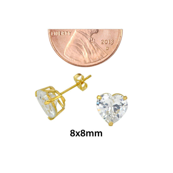 10k Yellow Gold Clear CZ Heart Stud Earrings with Pushbacks 3mm-8mm - Jewelryland.com