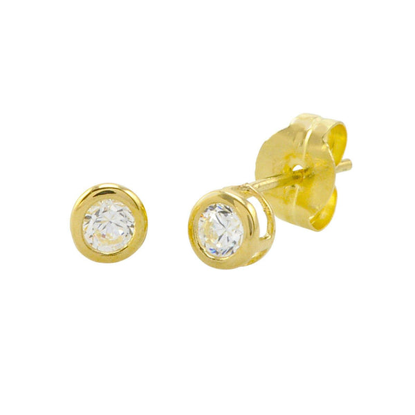 10k Yellow Gold Clear CZ Stud Earrings Round Bezel Set Top Attached Post - Jewelryland.com