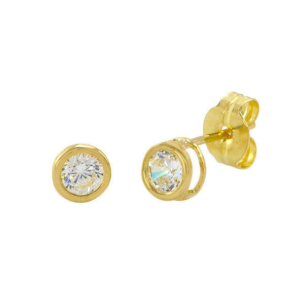 10k Yellow Gold Clear CZ Stud Earrings Round Bezel Set Top Attached Post - Jewelryland.com
