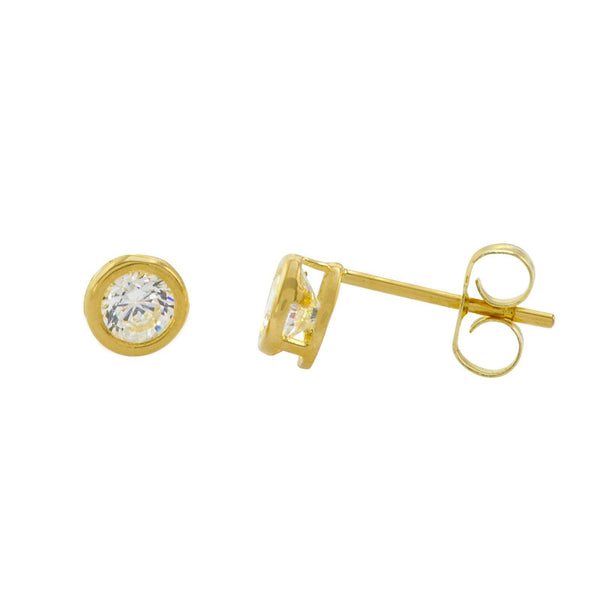 10k Yellow Gold Clear CZ Stud Earrings Round Bezel Set Top Attached Post - Jewelryland.com