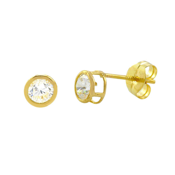 10k Yellow Gold Clear CZ Stud Earrings Round Bezel Set Top Attached Post - Jewelryland.com