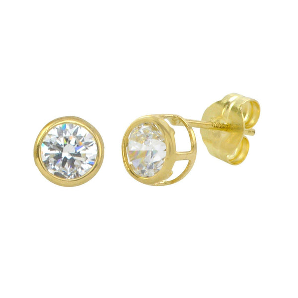 10k Yellow Gold Clear CZ Stud Earrings Round Bezel Set Top Attached Post - Jewelryland.com