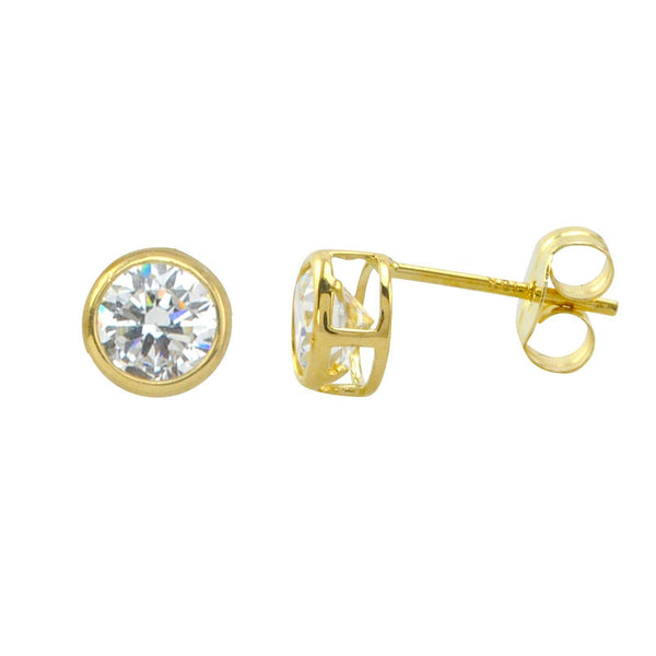10k Yellow Gold Clear CZ Stud Earrings Round Bezel Set Top Attached Post - Jewelryland.com
