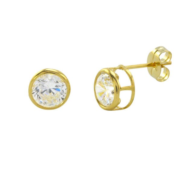 10k Yellow Gold Clear CZ Stud Earrings Round Bezel Set Top Attached Post - Jewelryland.com