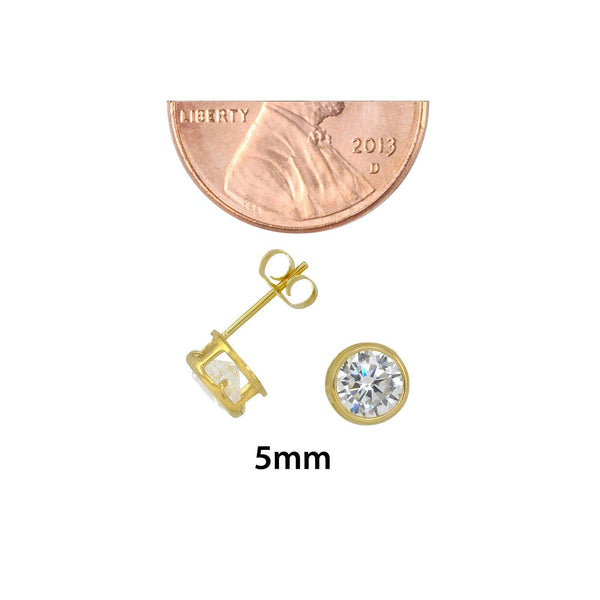 10k Yellow Gold Clear CZ Stud Earrings Round Bezel Set Top Attached Post - Jewelryland.com