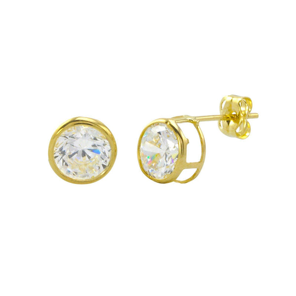 10k Yellow Gold Clear CZ Stud Earrings Round Bezel Set Top Attached Post - Jewelryland.com