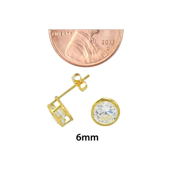 10k Yellow Gold Clear CZ Stud Earrings Round Bezel Set Top Attached Post - Jewelryland.com