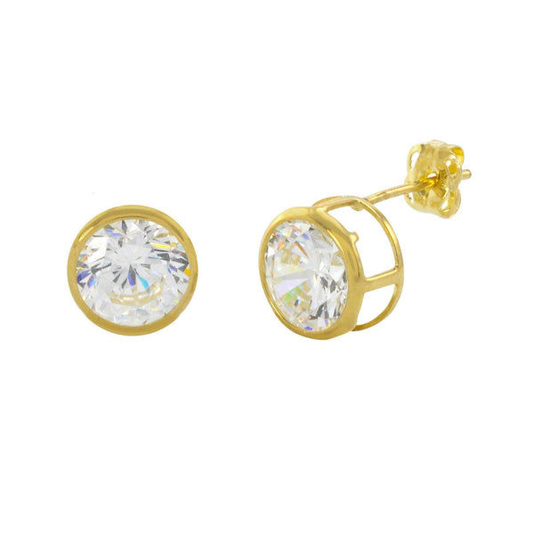 10k Yellow Gold Clear CZ Stud Earrings Round Bezel Set Top Attached Post - Jewelryland.com