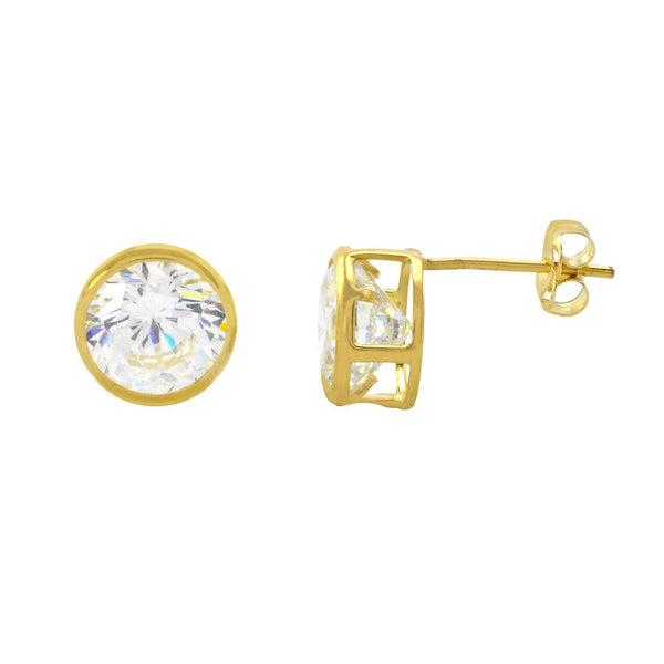 10k Yellow Gold Clear CZ Stud Earrings Round Bezel Set Top Attached Post - Jewelryland.com