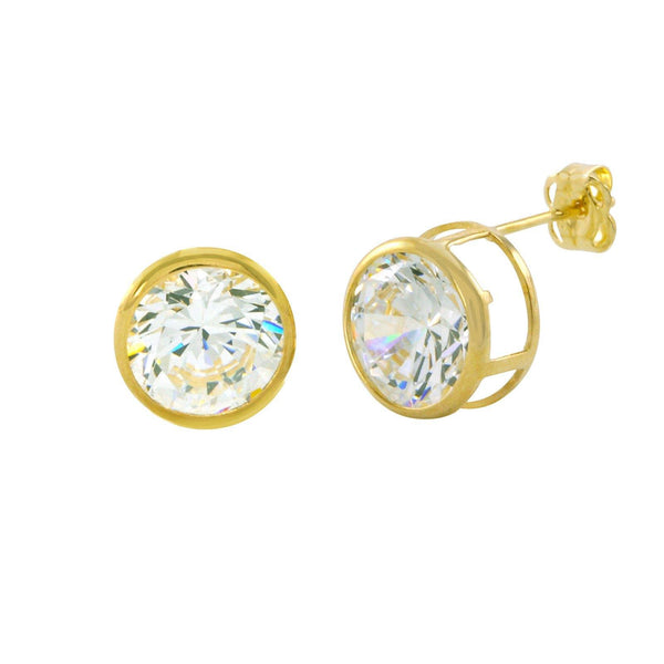 10k Yellow Gold Clear CZ Stud Earrings Round Bezel Set Top Attached Post - Jewelryland.com