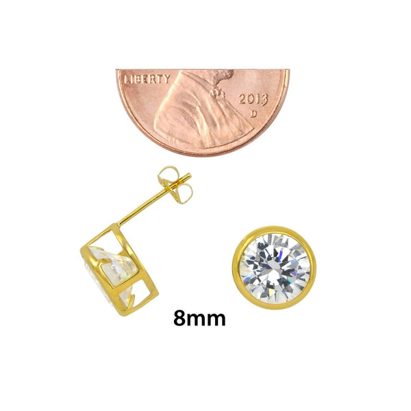 10k Yellow Gold Clear CZ Stud Earrings Round Bezel Set Top Attached Post - Jewelryland.com