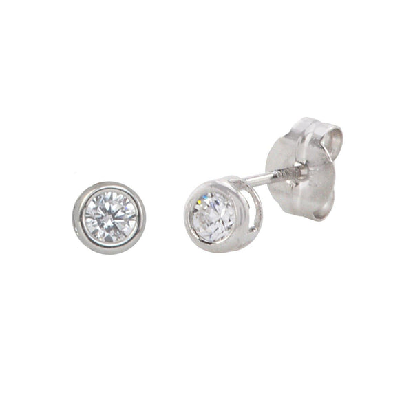 10k White Gold Clear CZ Stud Earrings Round Bezel Set Top Attached Post - Jewelryland.com