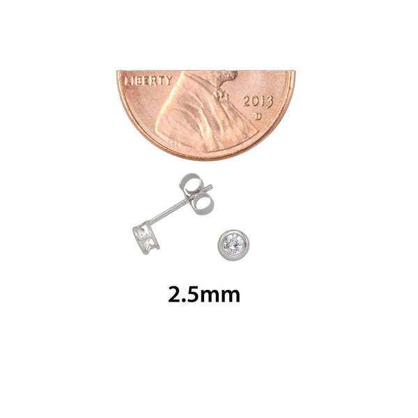 10k White Gold Clear CZ Stud Earrings Round Bezel Set Top Attached Post - Jewelryland.com