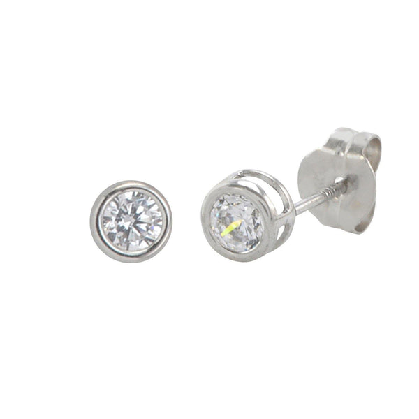 10k White Gold Clear CZ Stud Earrings Round Bezel Set Top Attached Post - Jewelryland.com