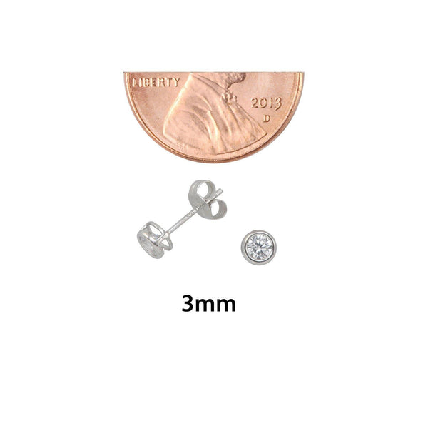 10k White Gold Clear CZ Stud Earrings Round Bezel Set Top Attached Post - Jewelryland.com