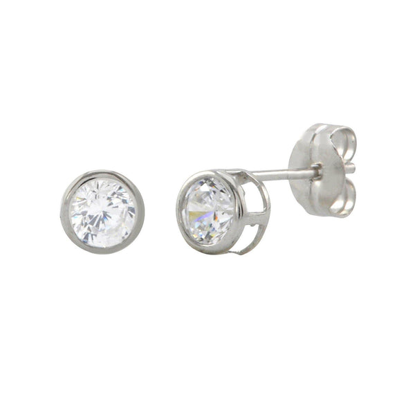 10k White Gold Clear CZ Stud Earrings Round Bezel Set Top Attached Post - Jewelryland.com