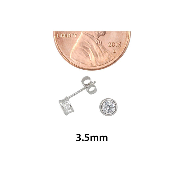 10k White Gold Clear CZ Stud Earrings Round Bezel Set Top Attached Post - Jewelryland.com