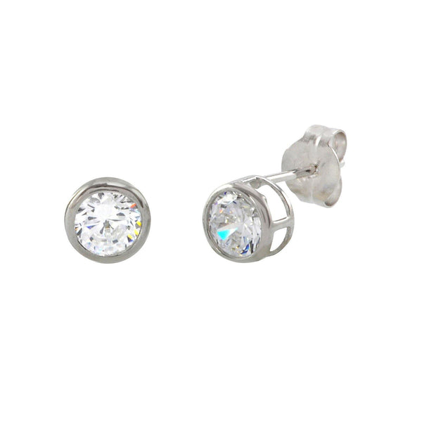10k White Gold Clear CZ Stud Earrings Round Bezel Set Top Attached Post - Jewelryland.com