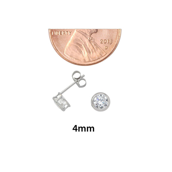 10k White Gold Clear CZ Stud Earrings Round Bezel Set Top Attached Post - Jewelryland.com