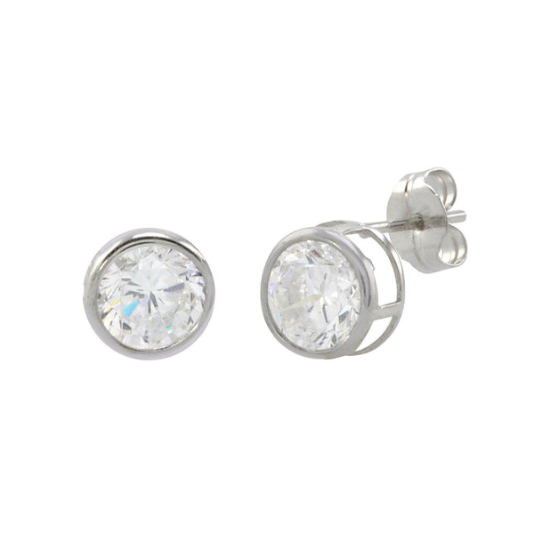 10k White Gold Clear CZ Stud Earrings Round Bezel Set Top Attached Post - Jewelryland.com