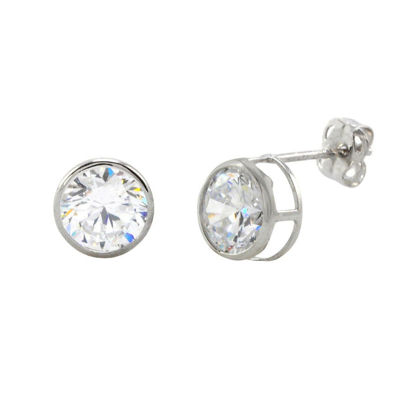 10k White Gold Clear CZ Stud Earrings Round Bezel Set Top Attached Post - Jewelryland.com