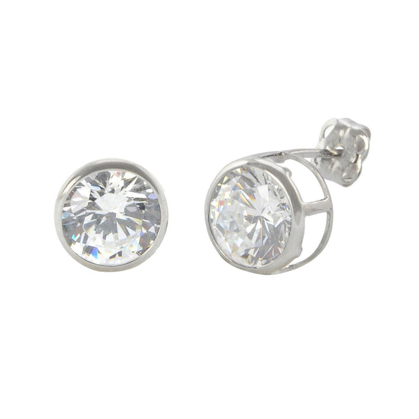 10k White Gold Clear CZ Stud Earrings Round Bezel Set Top Attached Post - Jewelryland.com