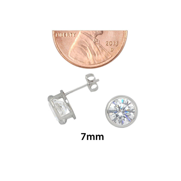 10k White Gold Clear CZ Stud Earrings Round Bezel Set Top Attached Post - Jewelryland.com