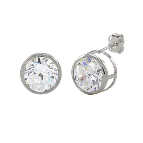 10k White Gold Clear CZ Stud Earrings Round Bezel Set Top Attached Post - Jewelryland.com