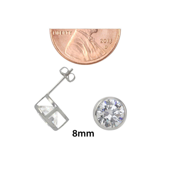 10k White Gold Clear CZ Stud Earrings Round Bezel Set Top Attached Post - Jewelryland.com