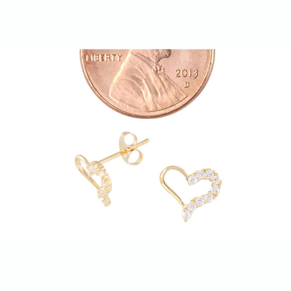 Heart Stud Earrings 14k Yellow Gold Micropave CZ - Jewelryland.com