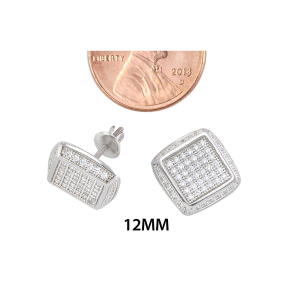 Mens Stud Earrings 925 Sterling Silver Clear CZ Screwback Square 12mm - Jewelryland.com