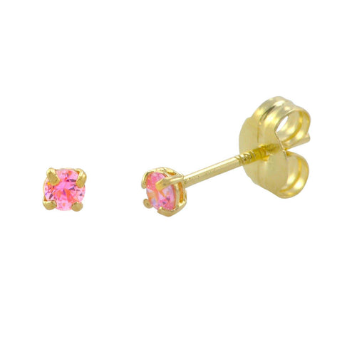 10k Yellow Gold Round Pink CZ Stud Earrings Cubic Zirconia Basket Setting - Jewelryland.com