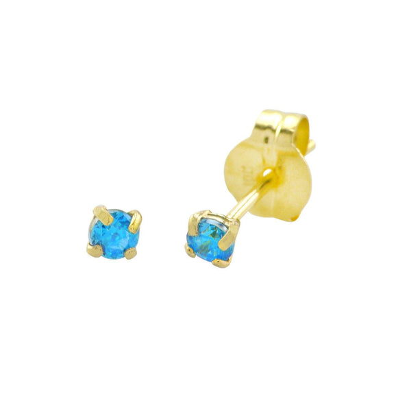 10k Yellow Gold Round Blue Topaz CZ Stud Earrings Cubic Zirconia - Jewelryland.com