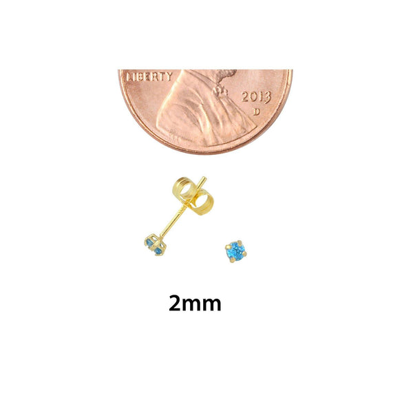 10k Yellow Gold Round Blue Topaz CZ Stud Earrings Cubic Zirconia - Jewelryland.com