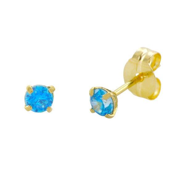 10k Yellow Gold Round Blue Topaz CZ Stud Earrings Cubic Zirconia - Jewelryland.com